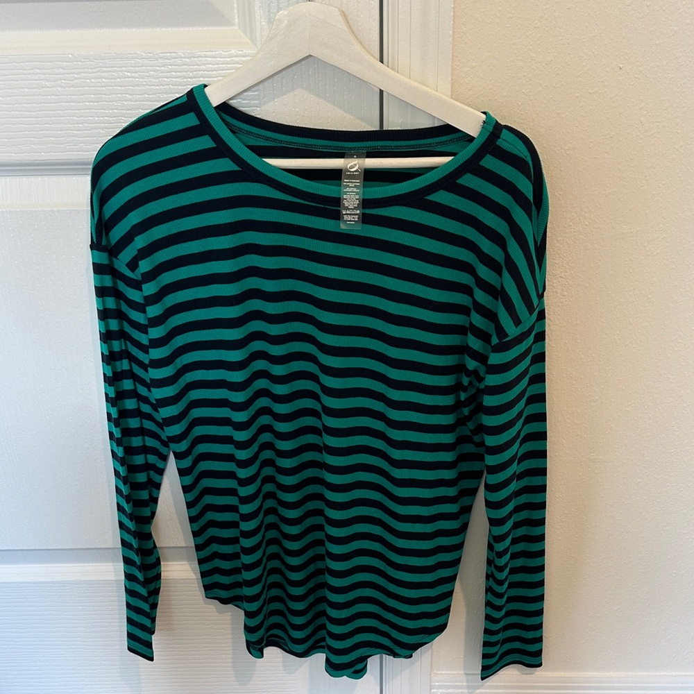 Lou & Grey Black and Green Striped Long Sleeve Top
